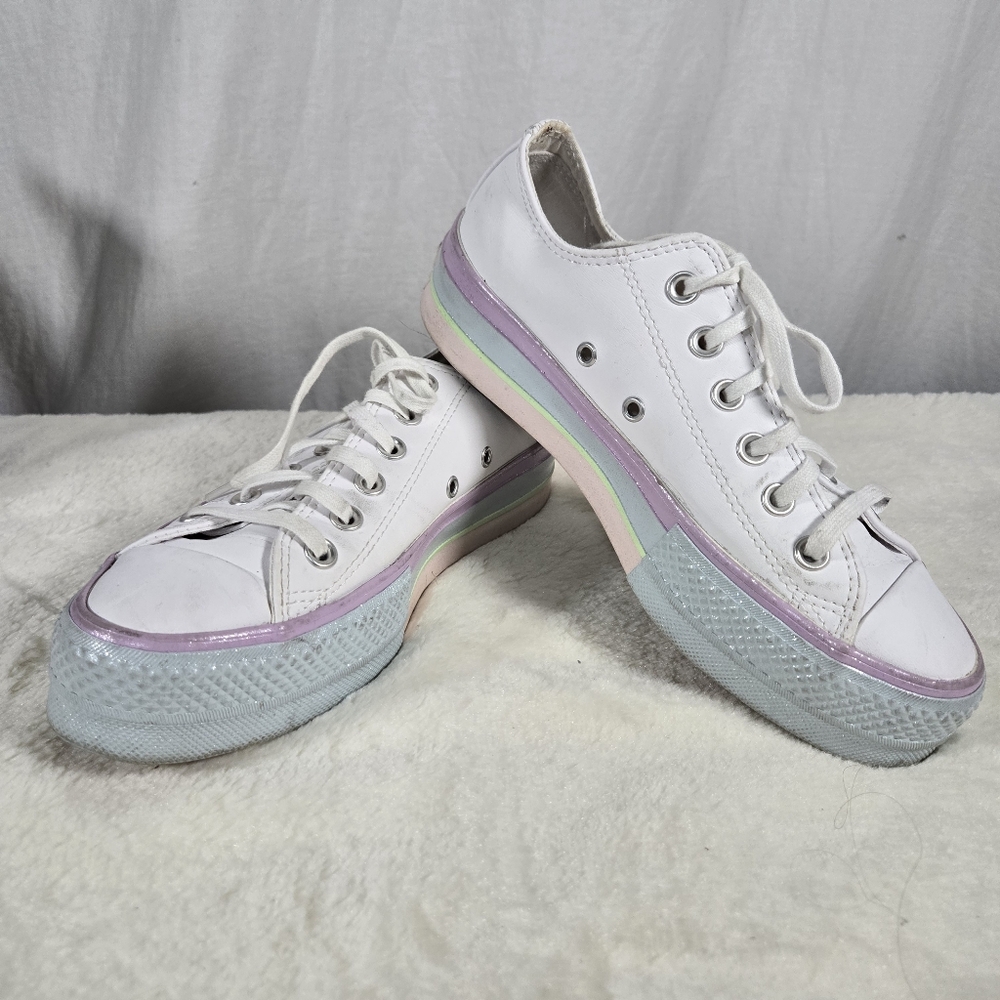 Convere All Star White Leather Platform  Low Top Shoes Size 7 - Picture 8 of 8